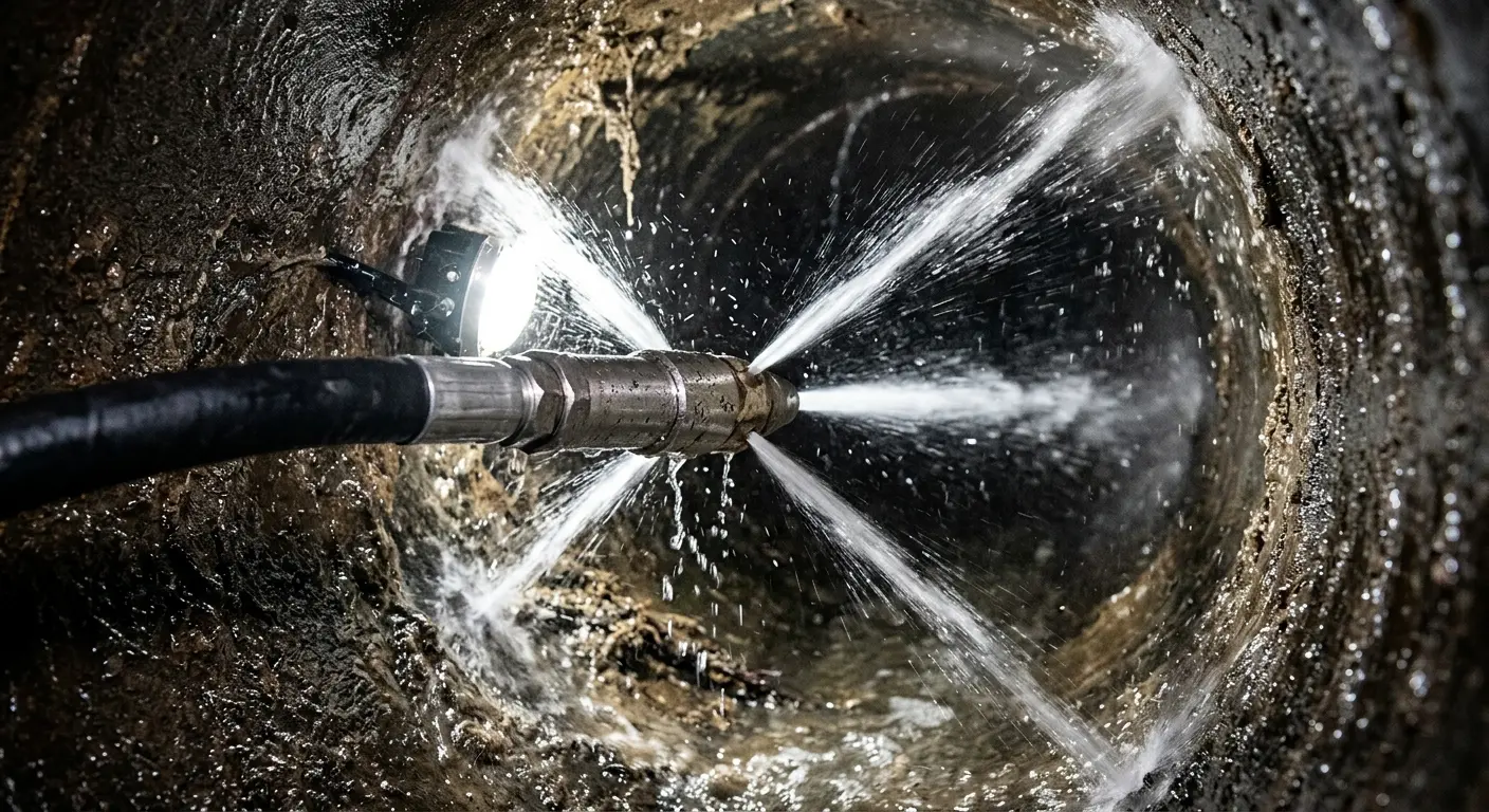 High-pressure hydro jetting nozzle cleaning sewer pipe for Storm Drain Cleaning in Summit